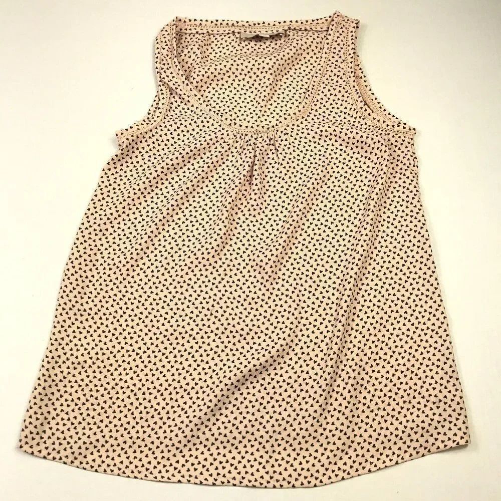 LOFT Womens Blouse Tank Heart Print Sleeveless Lightweight Top Scoop Neck XS